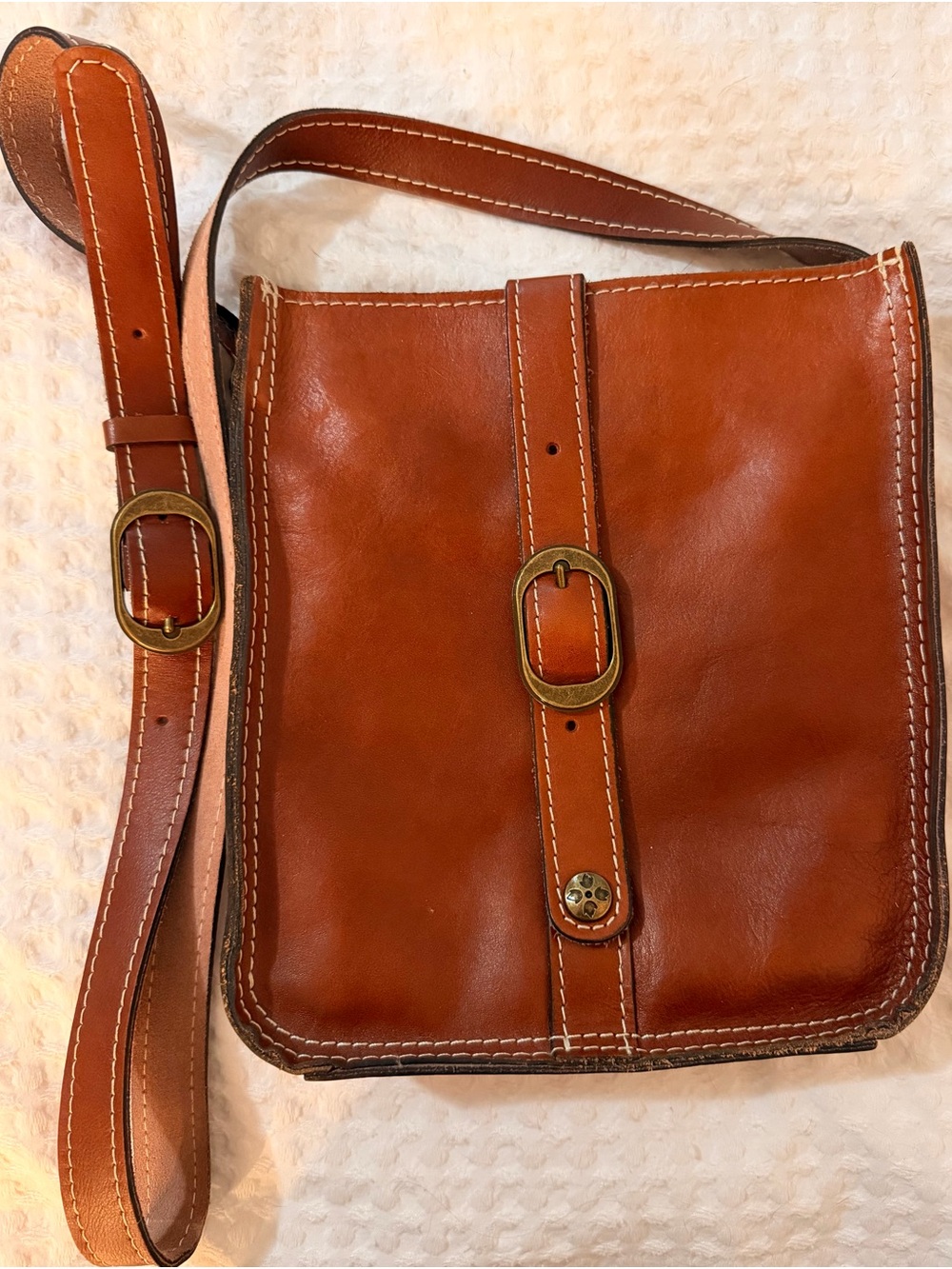 Patricia Nash Cognac Brown Leather Crossbody Bag